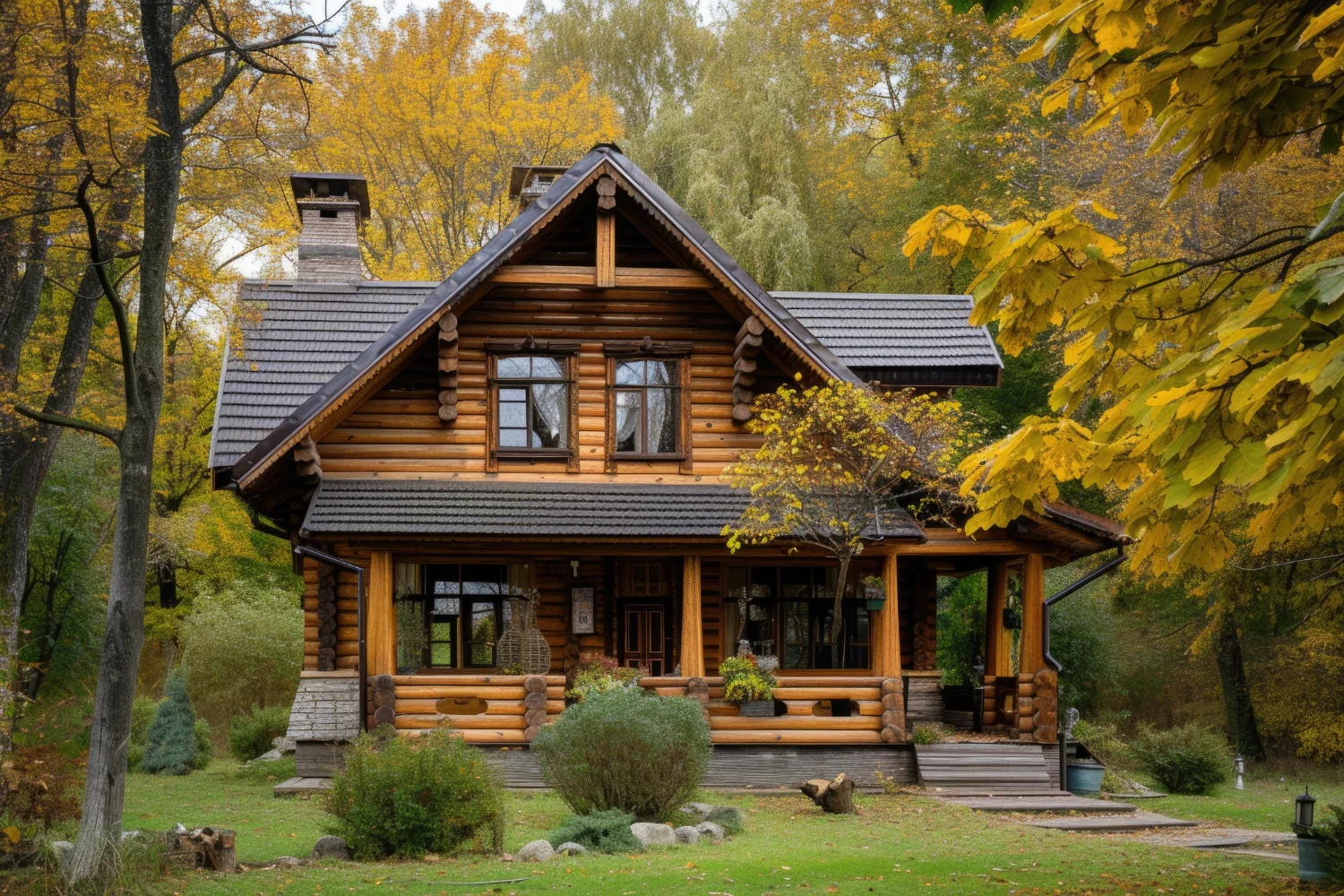 Casa de madera en el bosque